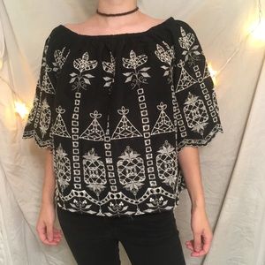 Gap Black Embroidered Eyelet Blouse